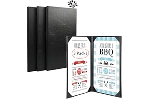 ONLVAN 3 Packs Restaurant Menu Covers Holders 8.5x14 Inch, Double View Leather Menu Holder Covers, Black Leather Menu Covers (8.5x14 inch/2 View- Book Style/3 Packs)