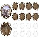 PH PandaHall 10Sets Cabochon Brooch Oval Blank Bezel Tray with Glass Cabochons 51x40mm Large Vintage Brooch Pins Cabochon Antique Bronze Frame Photo Pins Base for Wedding Christmas Jewelry Making