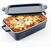 OVENTE 3 Qt Rectangular Ceramic Baking Dish with Lid, Blue BP13BL | Stoneware Casserole for Baking &amp; Serving, Lasagna Pan Deep w/ Handles, Oven &amp; Dishwasher Safe Bakeware, Ideal Home Gift