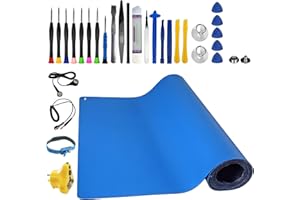 30 in 1, KooMall 30"x24" ESD Rubber Mat Textured for Bench Floor with Anti Static Wrist Strap Grounding Plug Kit & Repair Tools for Soldering PC Building Cellphone Laptops Tablets Pad Watch Camera etc