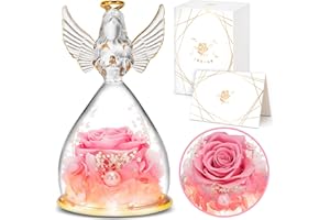 YEEBAY Preserved Flowers Gift for Mom, Grandma, Angel Figurine with Rose & Light, Ideal Birthday, Mother's Day, Valentine's Day, Christmas, Thanksgiving Day Gift for Her, Women, Wife