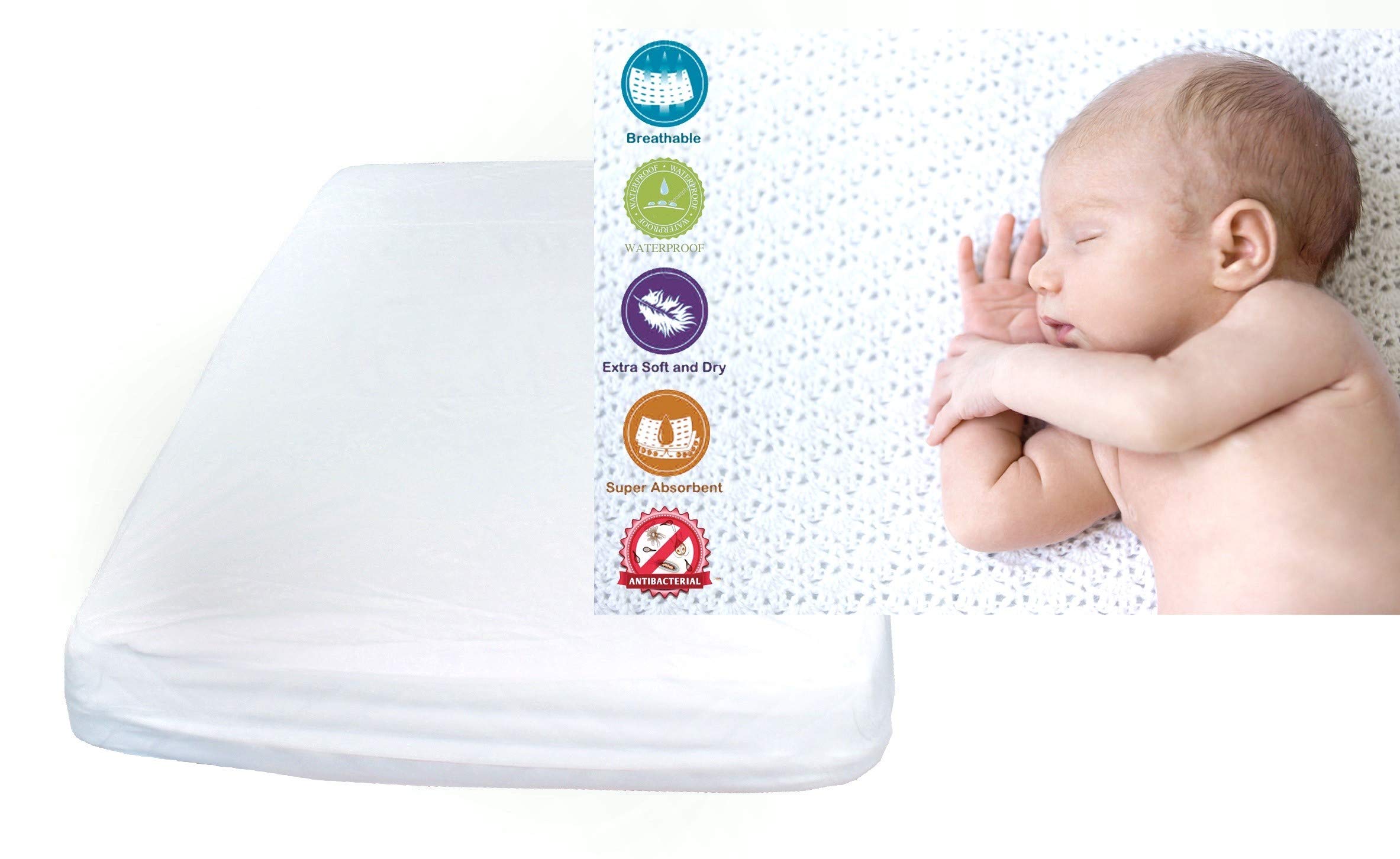 Ti TIN - Cotton Mattress Protectors for a Baby Crib, 60x120 cm | Terry Cloth, Waterproof, Breathable, Adjustable with Elastic Band, Anti-Bacterial