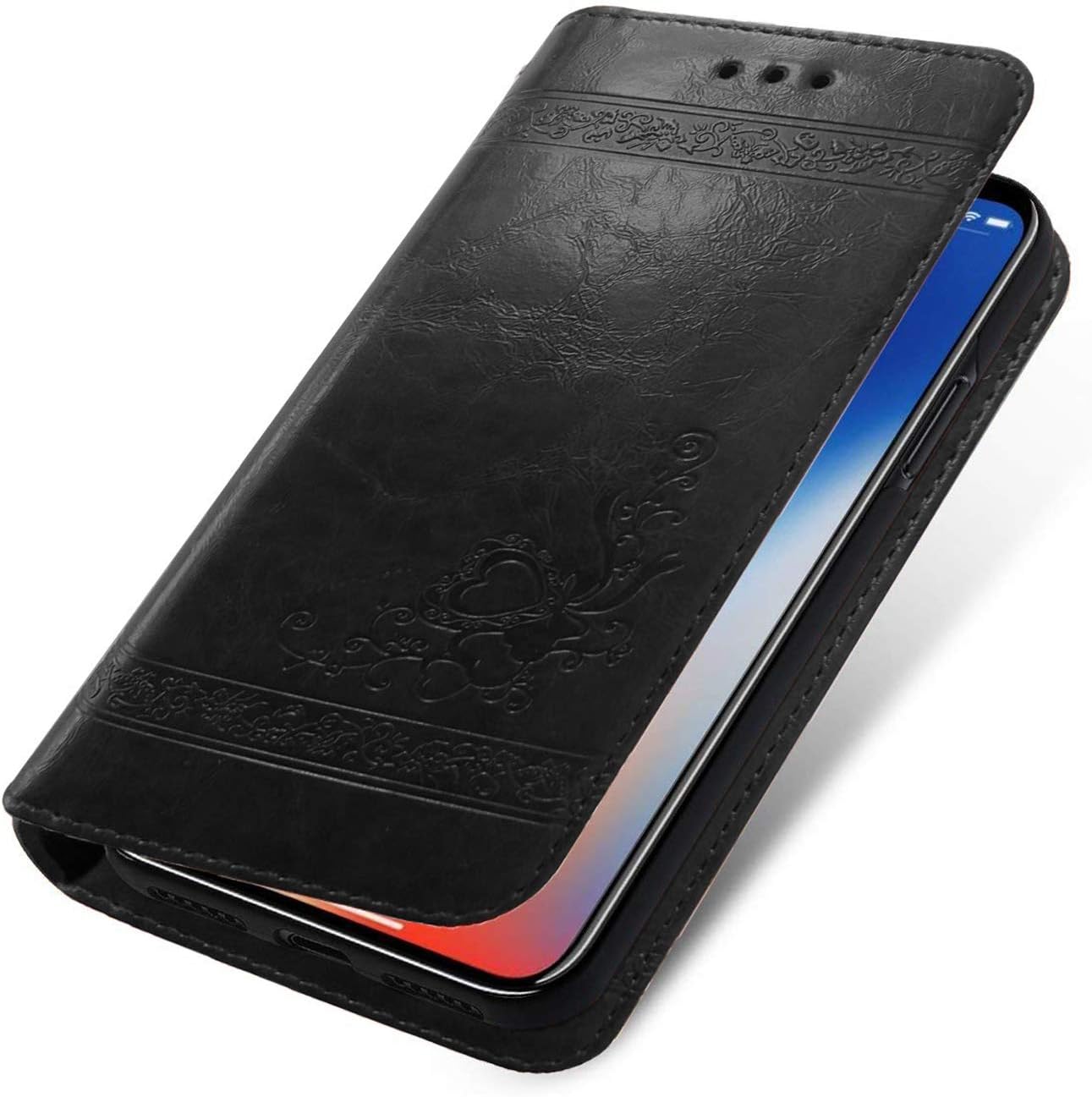 Leather Magnetic Flip Phone Cover Mobile Case for Samsung Note 8 – Card Slot – Stable Kickstand – Safe & Secure – Elegant & Unique (Black Gray, Samsung Note 8)