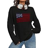 SweatyRocks Women's Flag Pattern Long Sleeve Round Neck Sweater Casual Loose Pullover Sweater