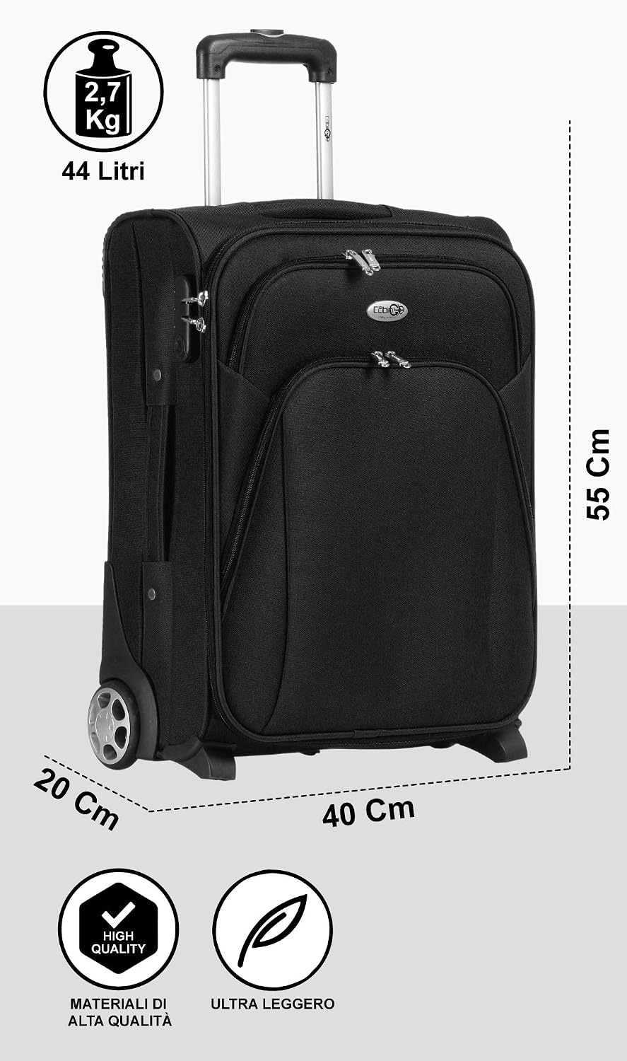 Valigeria grande valigia spaziosa e resistente CABIN 5620 Valigia Trolley  morbido bagaglio a mano 55x40x20 con 2 ruote Grandi e Chiusura TSA Idoneo  Ryanair e Easyjet urban-earth.co.uk