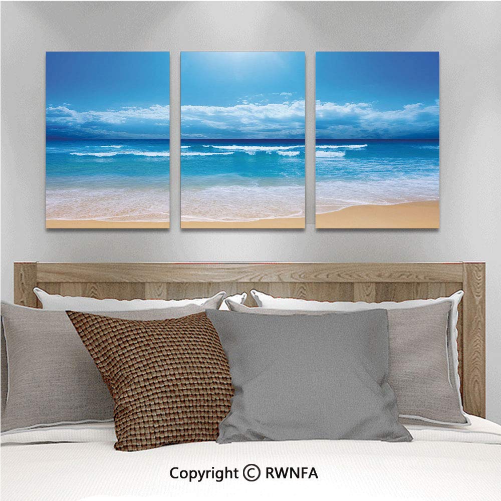 3pcs/Set Oil Painting Wall Art Seascape Theme Landscape of The Beach and The Cloudy Sky in Summer Digital Print Cubism Printed on Canvas Picture Modern Art for Home Decoration 13.8x19.7inch,Sand Brow