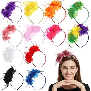 12 PCS Women's Fascinators - Elegant Vintage Style Fascinators Hats for Women Tea Party with Feathers, Mesh and Flowers in 12