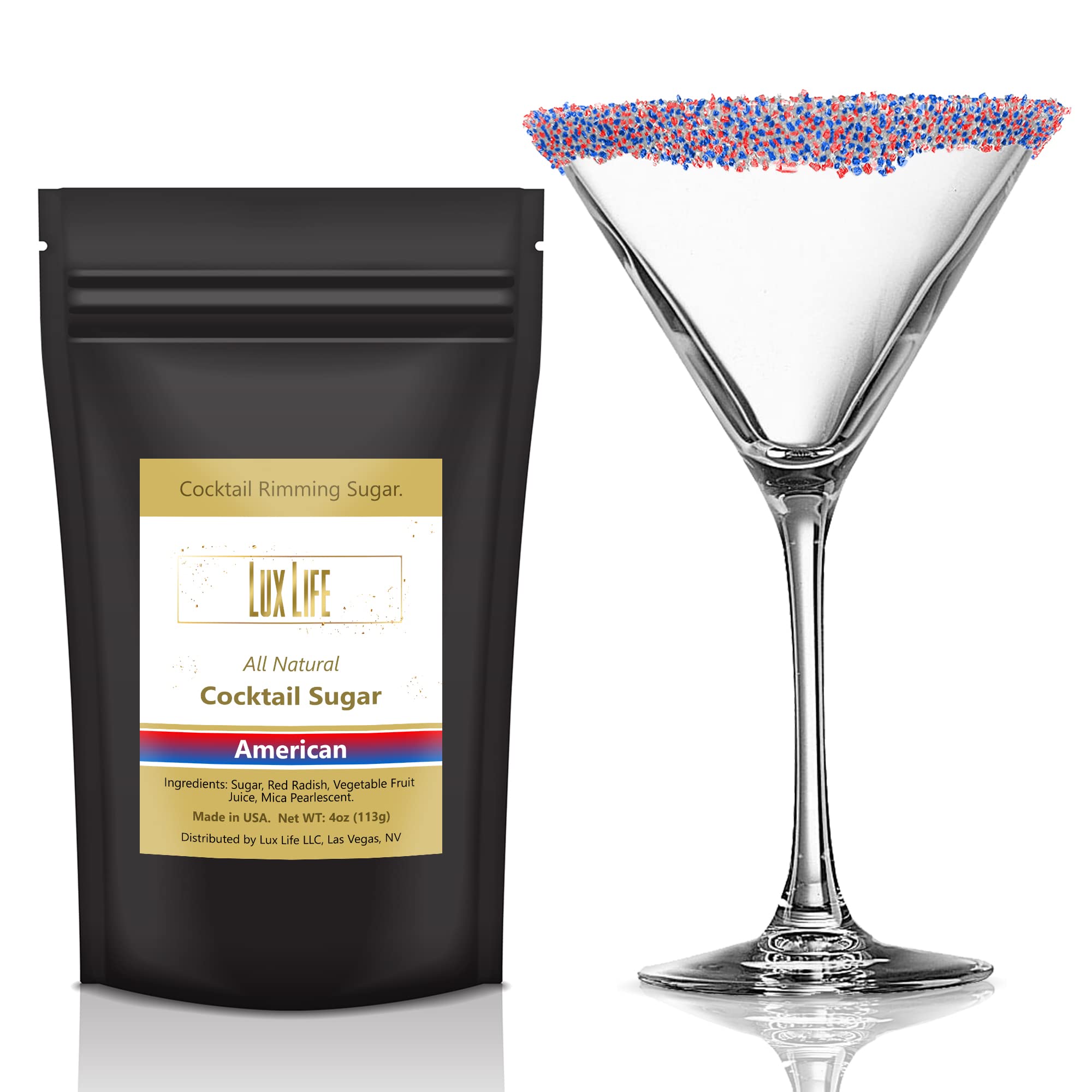 Photo 1 of * expires 12/16/2028 *
Cocktail Rim Sugar – All-Natural Fruit & Veg Coloring | Gluten-Free, Vegan, Non-GMO | Premium Drink & Cocktail Garnish (American (Red White & Blue) 4oz)