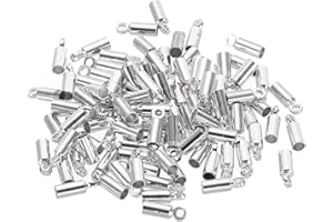 PATIKIL 100Pcs Cord End Caps 2mm Barrel Beads Kumihimo Brass for Leather Cord, Tassels, Jewelry Making - 2.5mm Length Silver