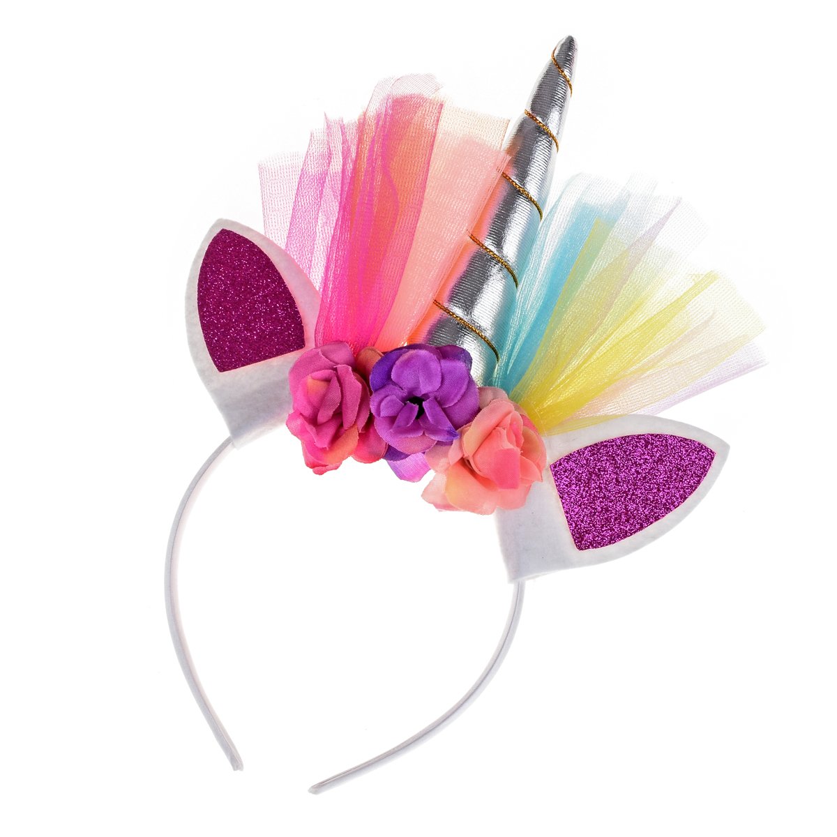 Floral Fall Rainbow Unicorn Horn Headband Girl Birthday Crown Headpiece