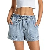 Kedera Womens Denim Shorts Casual Baggy Trendy Comfy Elastic Waist Jean Shorts with Drawstring