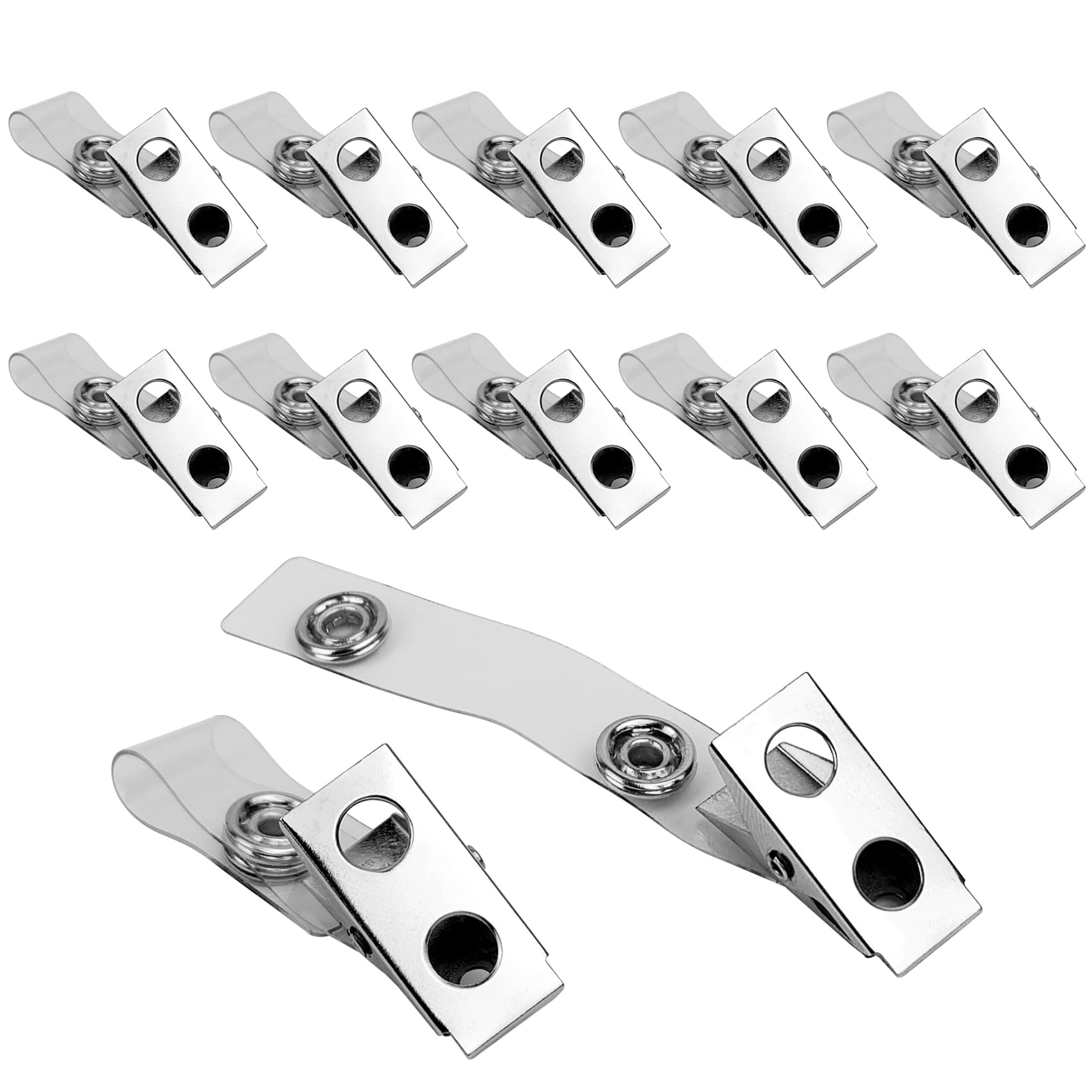 Photo 1 of 10 Pcs Metal Badge Clips with Clear PVC Straps, Name Tag Clips for ID Cards, Badge Holders, Work Badges (10)