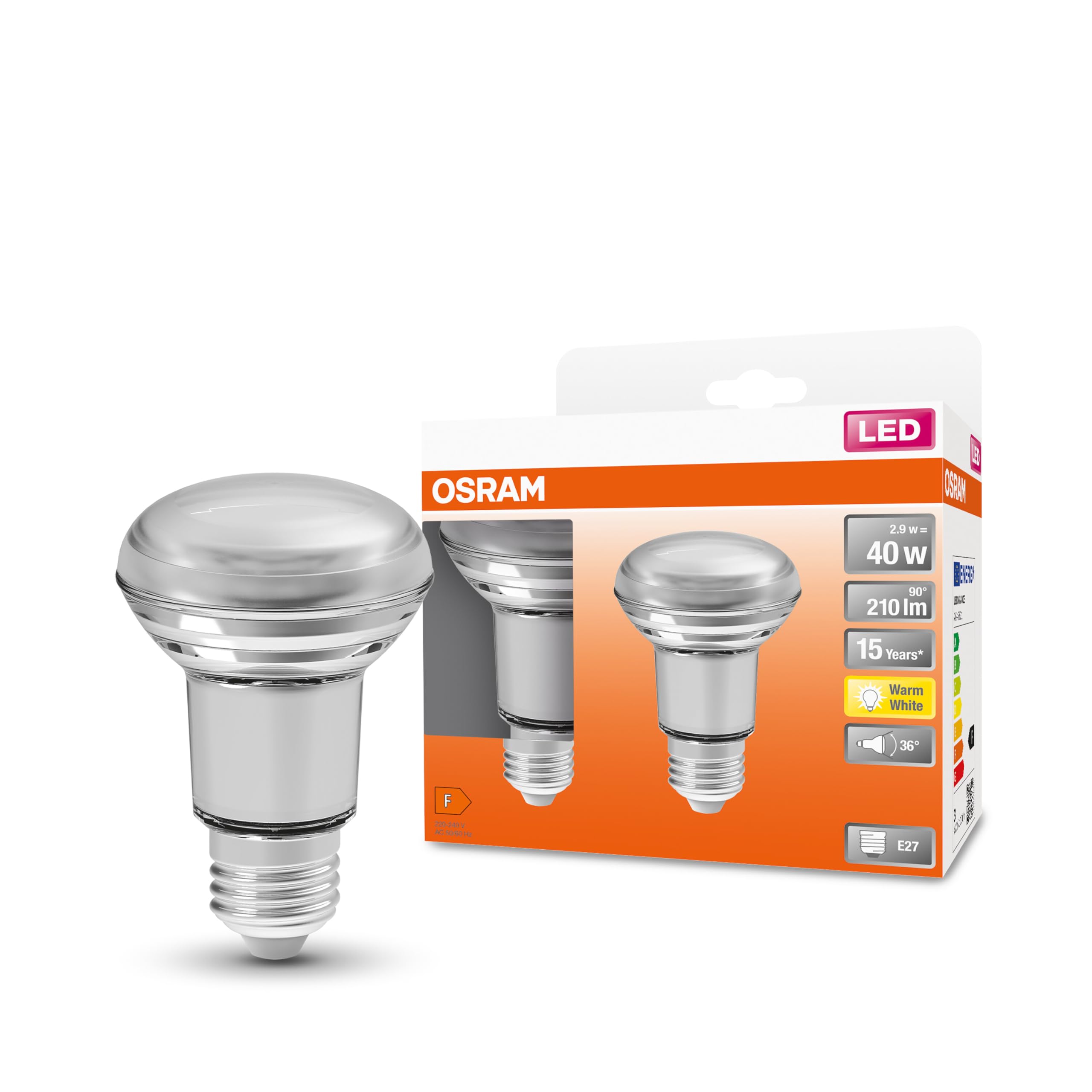 Osram LED Reflector Light Bulb | E27 | Warm White | 2700 K | 3.3 W LED Star 40 W Replacement Reflector Lamp R63