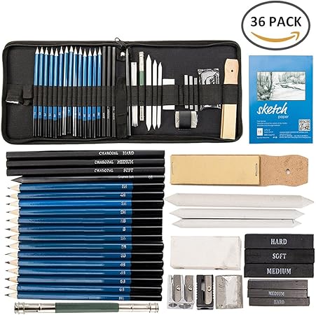 Crayons Dessin Professionnel Set De Crayons Fusain Materiel Gommes à Effacer Et Aiguisoirs Sac Inclus Gomme Crayon De Charbon Graphite Outils Pour