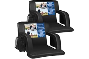 Sheenive Stadium Seat with Back Support Padded Bleacher Chairs with Back and Cushion, Portable Folding Bleacher Seat with Armrest, 6 Reclining Positions, Large Stadium Seat with Cup Holders & Pockets