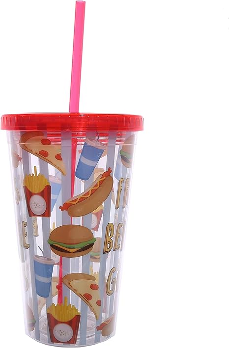 Trinkbecher Doppelwandig Mit Deckel Und Strohhalm Fast Food Amazon De Kuche Haushalt