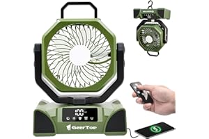 GEERTOP 20000mAh Portable Camping Fan Rechargeable, Battery Operated Tent Fans with LED Lantern for Outdoor Backpacking Travel