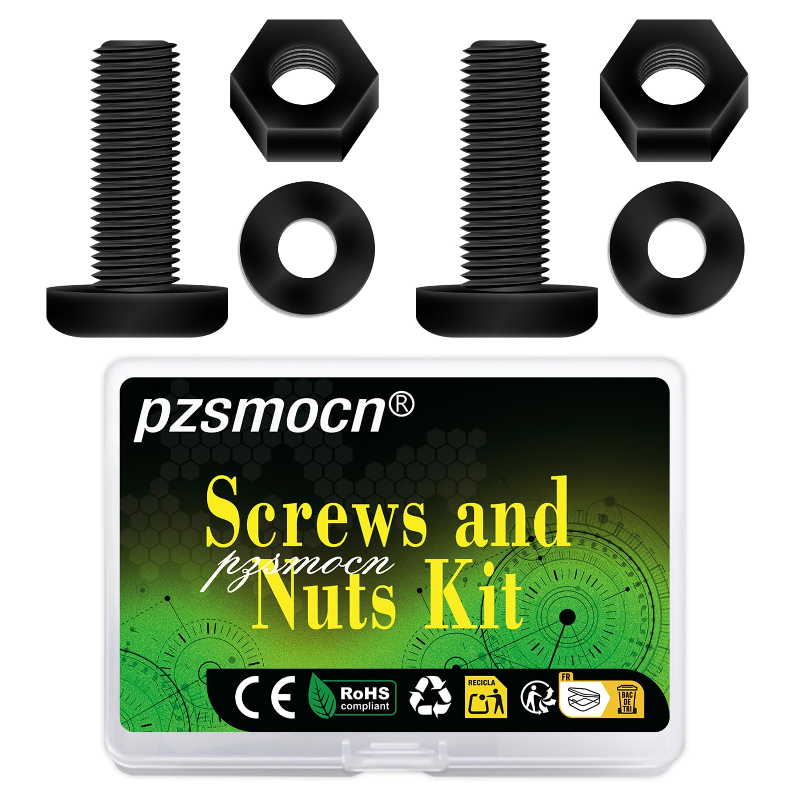 Pzsmocn 90 Pieces/30 Sets M8*25 mm Plastic Black Nylon Cross Round Head Screw Hexagonal Nut Combination Kit, with Insulating Washers, Standard Size, For DIY and Electronic Assembly. — image 1