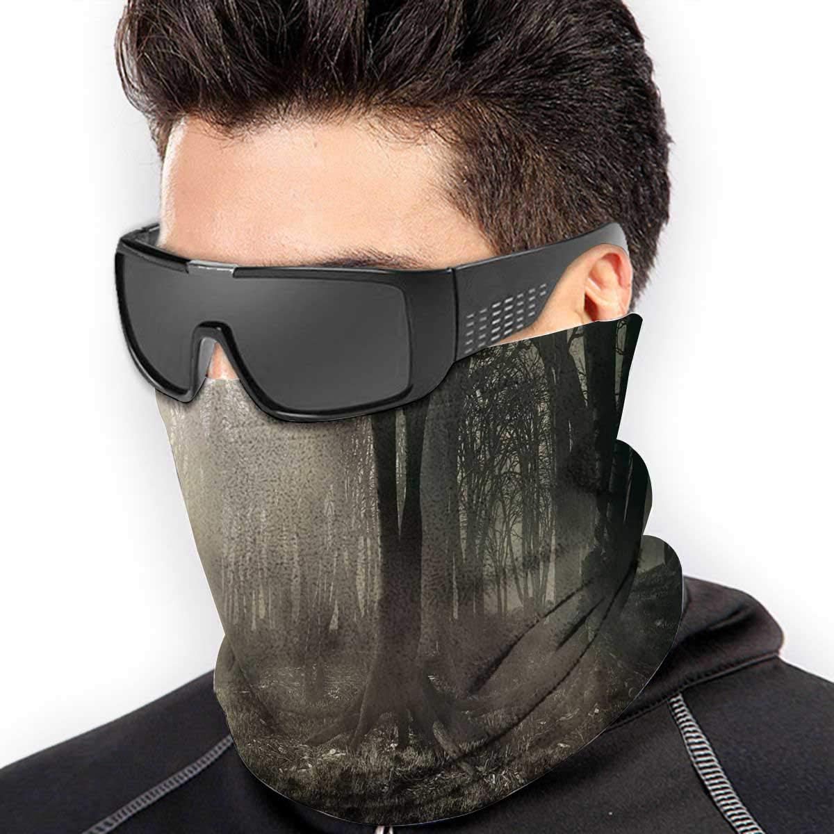 Photo of Dark Forest Scenery with Sunbeams and Fog Vintage Nostalgic Colors Fantasy Art Bandanas/Neck Warmers/Gaiter Scarf for Outdoors/Face Cover for Winter/Headband for Festival