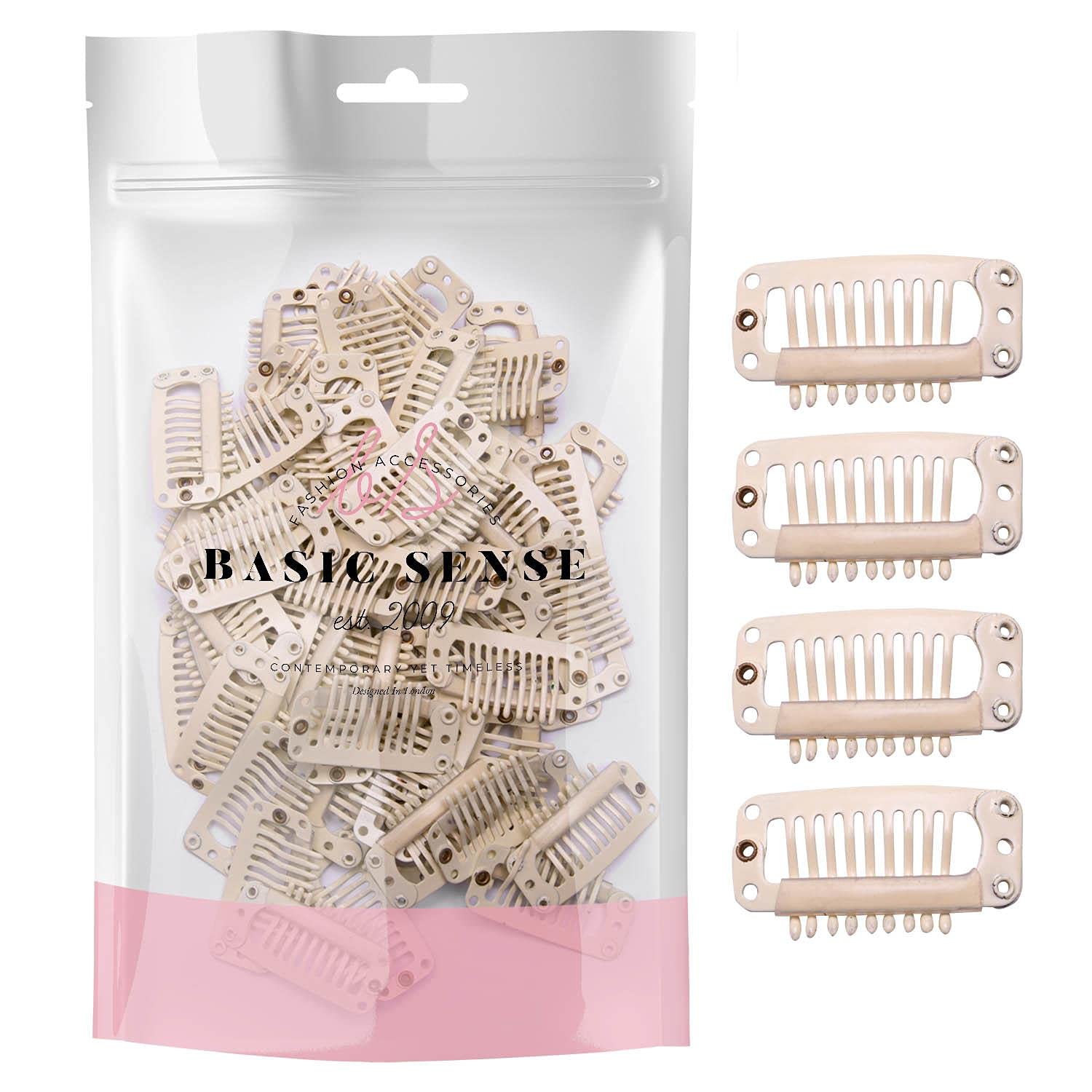 BasicSense 60 pcs Hair Extensions Strong Metal Snap Teeth Clips Hairpiece DIY Clip, Large Blonde