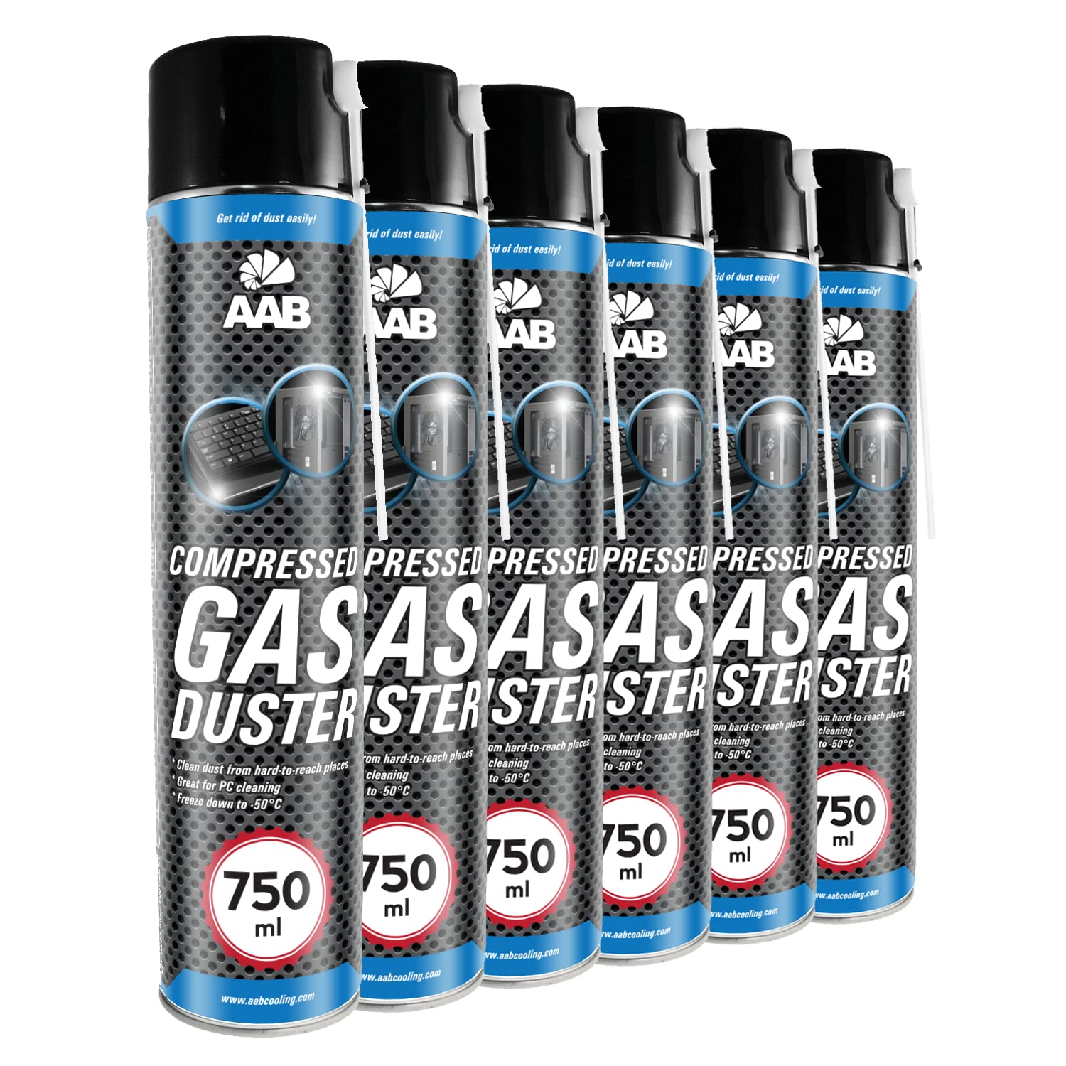 6 x AABCOOLING Compressed Gas Duster 750ml - Compressed Air for Cleaning Computer, Keyboard, and Other Office Equipment, Laptop Cleaner, PC Cleaning Kit, Air Duster, Can of Air, Aerosol, Canned Air