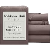 KARISSA MAE Luxury Bamboo Viscose King Size Sheet Set | FSC Certified | Cooling | Ultra Soft | 18" Deep Pockets | Elastic Corner Straps | Includes Organizer Band [Mocha]