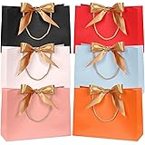 FYY 6Pcs Gift Bags Small Size with Handles Bulk, Waterproof Colorful Paper Bags with Golden Bow Ribbon for Baby Shower Weddin