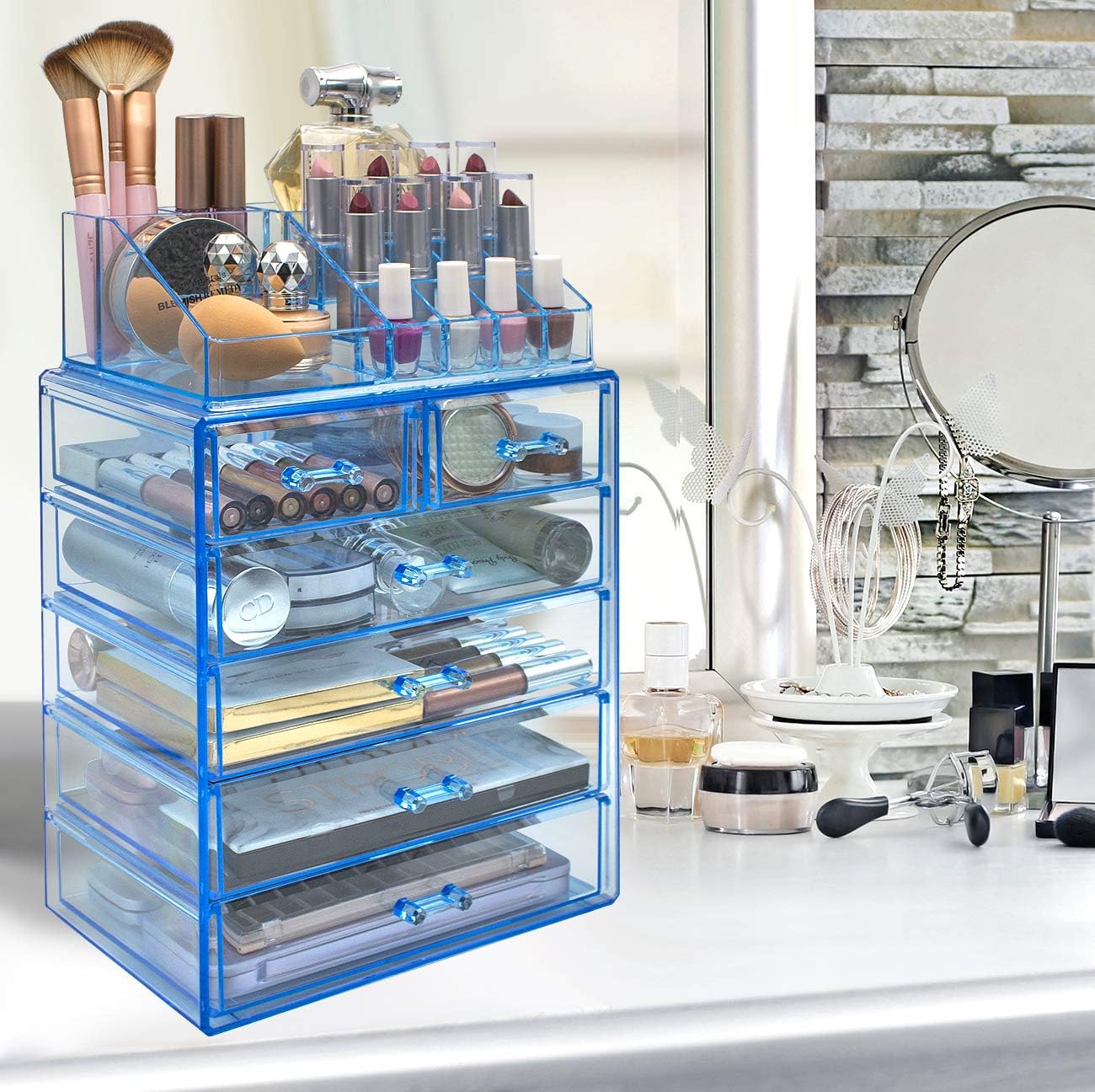 Sorbus Cosmetic Makeup and Jewelry Storage Case Display - Spacious Design - Great for Bathroom, Dresser, Vanity and Countertop (4 Large, 2 Small Drawers, Clear): Home & Kitchen