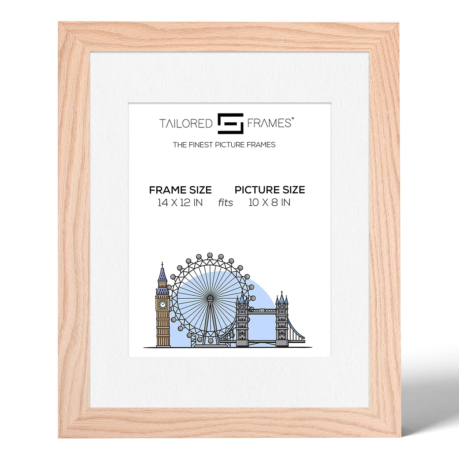 Tailored Frames 99 Solid Natural Oak 14" x 12" Frame for 10" x 8" Picture | Single Picture Frames | Wall Hanging Type | Photo Frame with White Mount