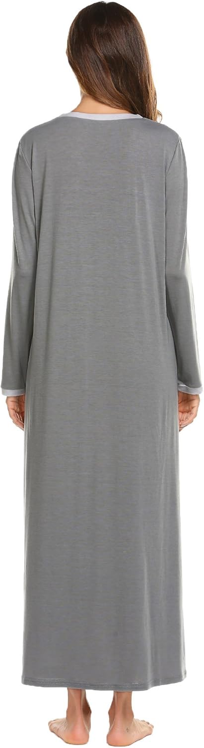 Ekouaer Womens Nightshirt Long Sleeves Nightgown, Casual Button Up Sleepwear Henley Full Length Sleep Dress at  Women’s Clothing store