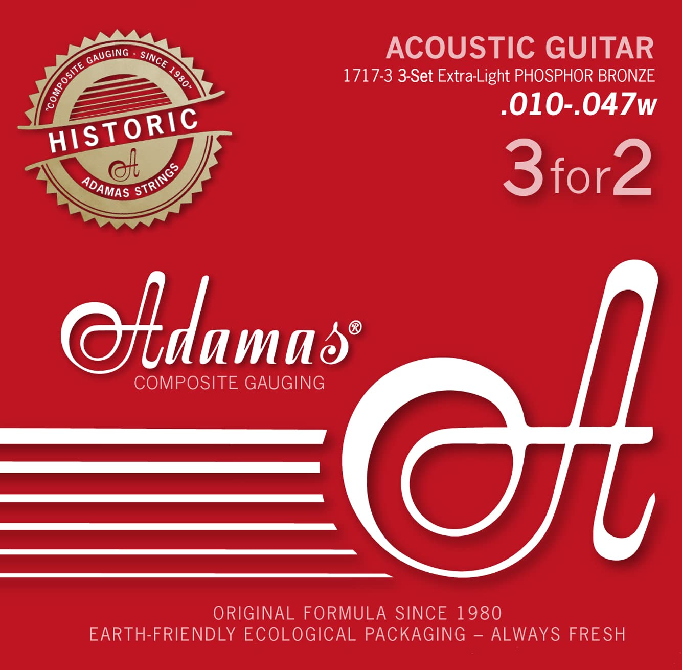 Adamas Strings for Acoustic Guitar Phosphor Bronze Historic Reissue Set of 3 Ex-Light .010 1717-3