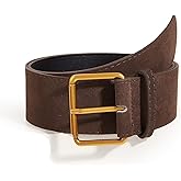 XMQBIEE Women's Wide Suede Leather Belt - Brown Fashion Waist Belt with Gold Silver Buckle for Dresses Jeans Coats