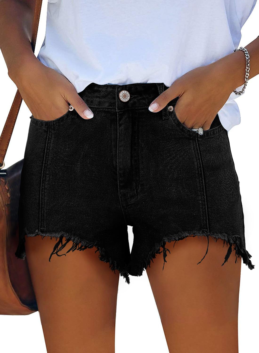 Photo 1 of Denim Shorts Women Casual Plus Size Stretchy Frayed Distressed Dress Jean Shorts High Waisted for Summer?Black,XL?