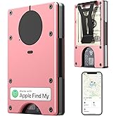 QEG Air Wallet, Minimalist Wallet with Built in Airtag Chip, RFID Blocking Credit Card Holder, Slim Wallet For Men, Compatible with Apple Find My iOS Only, Detachable Money Clip (Pink)