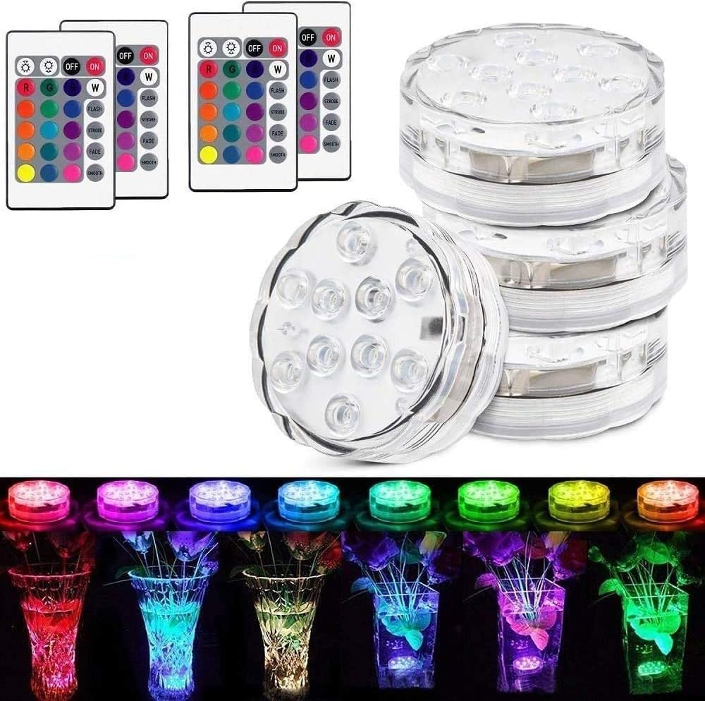 10 LED Submersible Lights, Hot Tub Lights with Remote Control, Multicolor RGB Waterproof Underwater Light