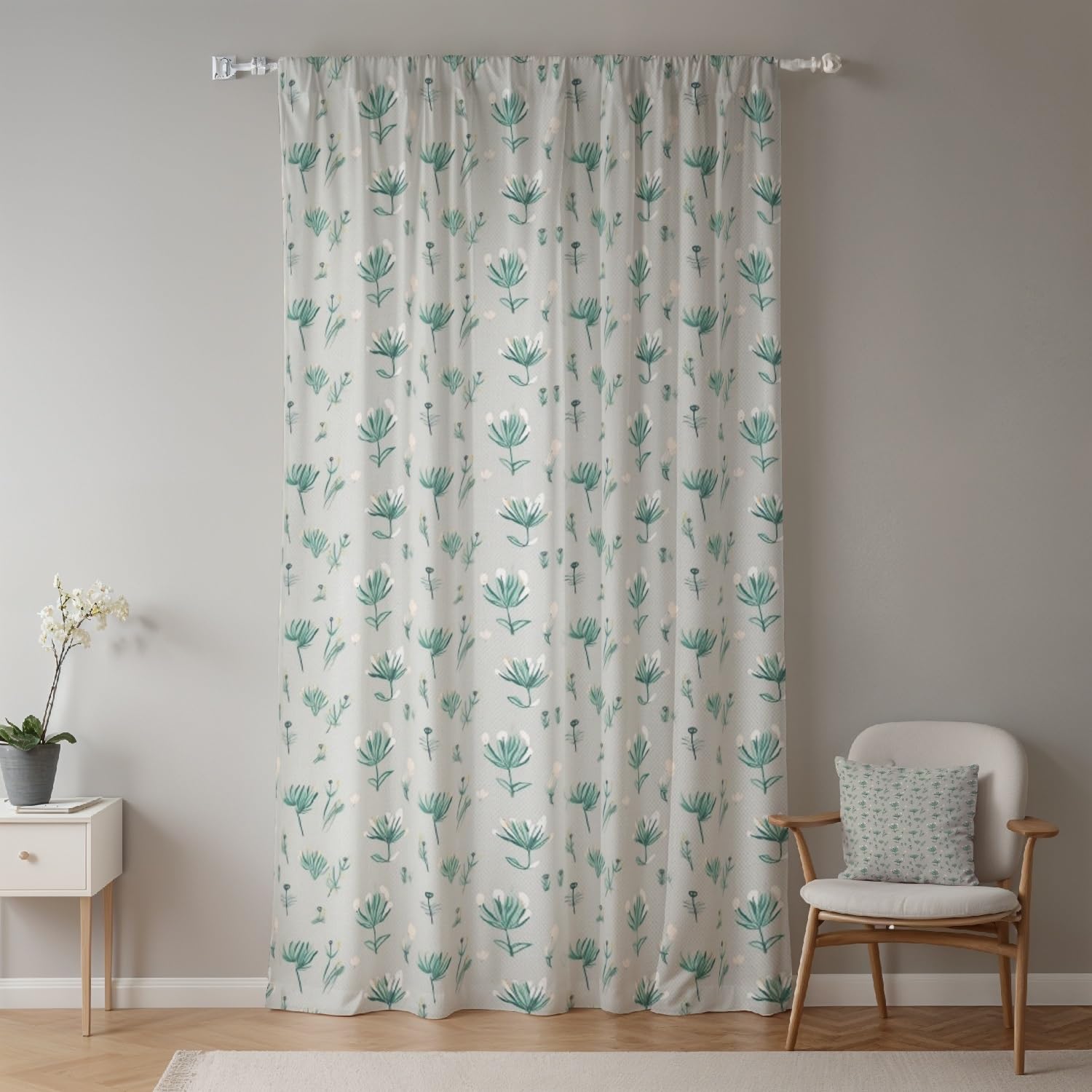 ggaimwf Vintage Floral Curtains for Bedroom - Green Pencil Pleat Botanical Farmhouse Leaf Drapes for Living Room and Dining Room - Light Filtering Rod Pocket Panel 117x183cm
