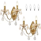 Ondersley Crystal Wall Sconce Set of 2, Crystal Wall sconces, Vintage Wall sconces, Gold Brass Finish with Glass Drops, for B