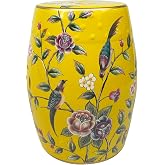 Onipig Yellow Ceramic Garden Stool, Floral Bird Decorative Side Table | Ceramic Garden Stool, Floral Bird Decorative Side Table