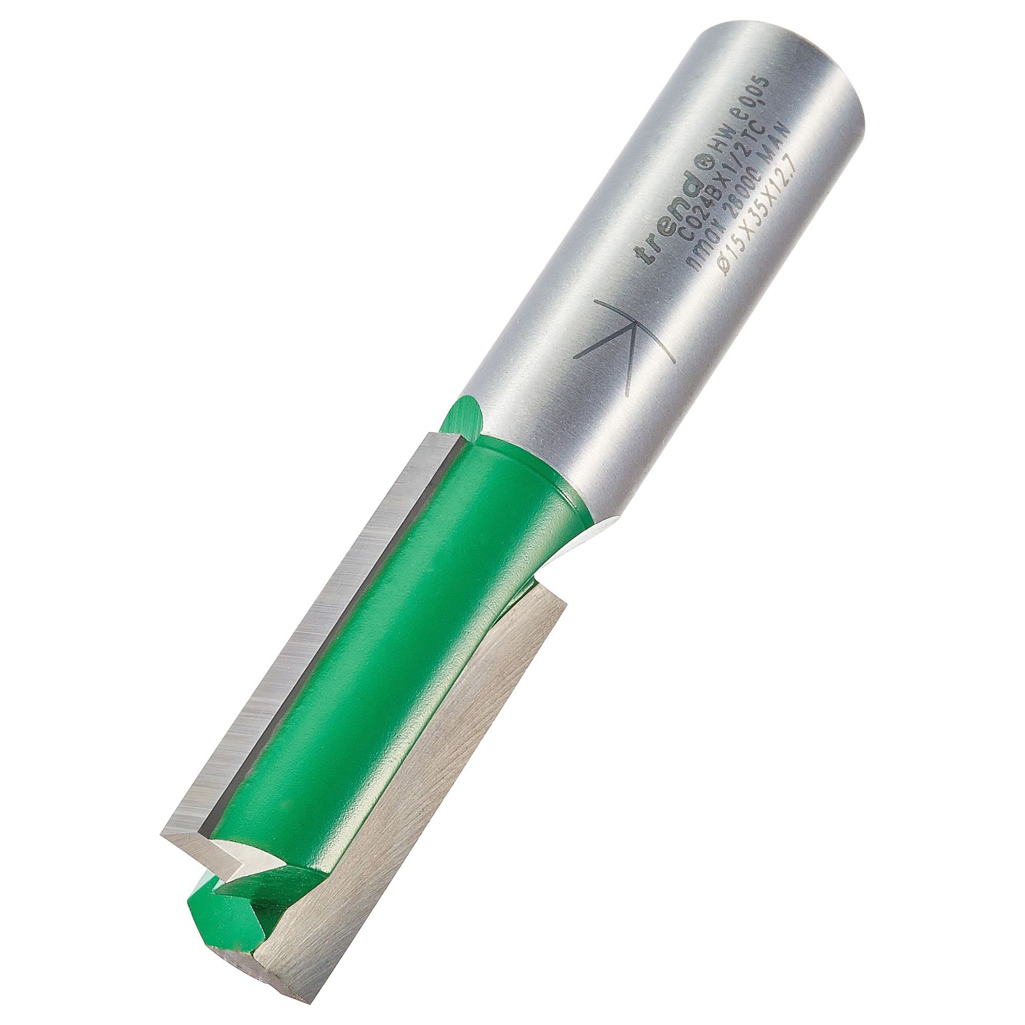 Trend CraftPro Straight Two Flute Router Cutter Bit, 1/2 Inch Shank, 15mm Cut Diameter & 35mm Cut Length, Tungsten Carbide Tipped, C024BX1/2TC