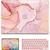 QJUZO Compatible with MacBook Air 13 inch Case 2025 2024 2023 2022 M4 M3 M2 (Model A3240 A3113 A2681) Sturdy Laptop Hard Shell for MacBook Air 13.6" + Keyboard&Screen Cover, Pink Gold Marble