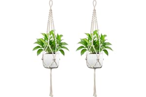 IDEEEPAN Macrame Plant Hanger - Fits 4 to 12 inches Pots for Indoor Outdoor, 44 Inch, 2 Pack, Ivory (POTS NOT Included)