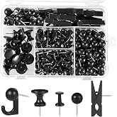 BESARME 200 Pcs Push Pins for Bulletin Board, Thumb Tacks for Cork Board | Black, Reusable, 5 Style Thumbtacks for Wall Maps Pictures Office Back to School Supplies
