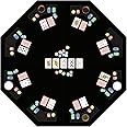 48 Inch Foldable Poker Table Top for 8 Players, Octagon Poker Table Topper with Chips Tray & Cup Holders, Professional Texas Hold’em Poker Table Mat Layout with Carrying Bag for Card Casino Games