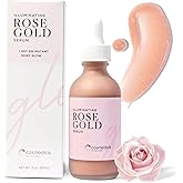 Illuminating Rose Gold Facial Serum Elixir with hydrating Aloe and Hyaluronic Acid for a light highlighting Primer - Natural makeup or no makeup look with dewy finish (2 oz.)