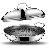 SNOWCLAD Wok, 13 Inch Hybrid Woks & Stir-fry Pans Nonstick with Double Handles, Non Toxic Stainless Steel Wok Pan with Lid, Dishwasher Induction Oven Broiler Safe