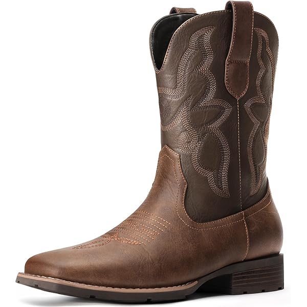 Amazon.com | Cowboy Boots for Men Square Toe Chunky Heels Western