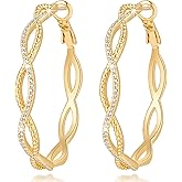vuiikhir 14K Gold Earrings for Women Gold Hoop Earrings for Women Twisted Hoop Earring for Womens Hoops with Cubic Zirconia Lightweight Hoops Earring for Womens 20/25/30/40/50mm