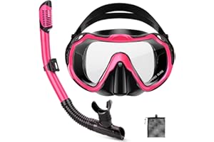 PIYAZI Snorkeling Gear for Adults, Adult Snorkel Set with Panoramic Anti-Leak and Anti-Fog Tempered Glass Snorkel Mask, Dry Top Snorkel, Snorkle Mask Set Adult with Mesh Bag Ear Plug for Snorkeling