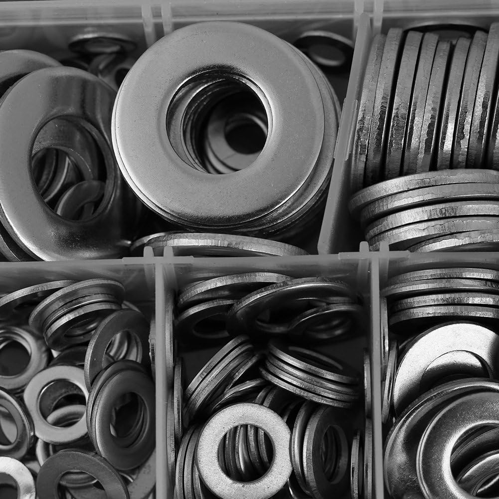 DollaTek 270pcs Stainless Steel Flat Washer, M4 M5 M6 M8 M10 M12 Round Flat Washers Assortment Kit - Image 5