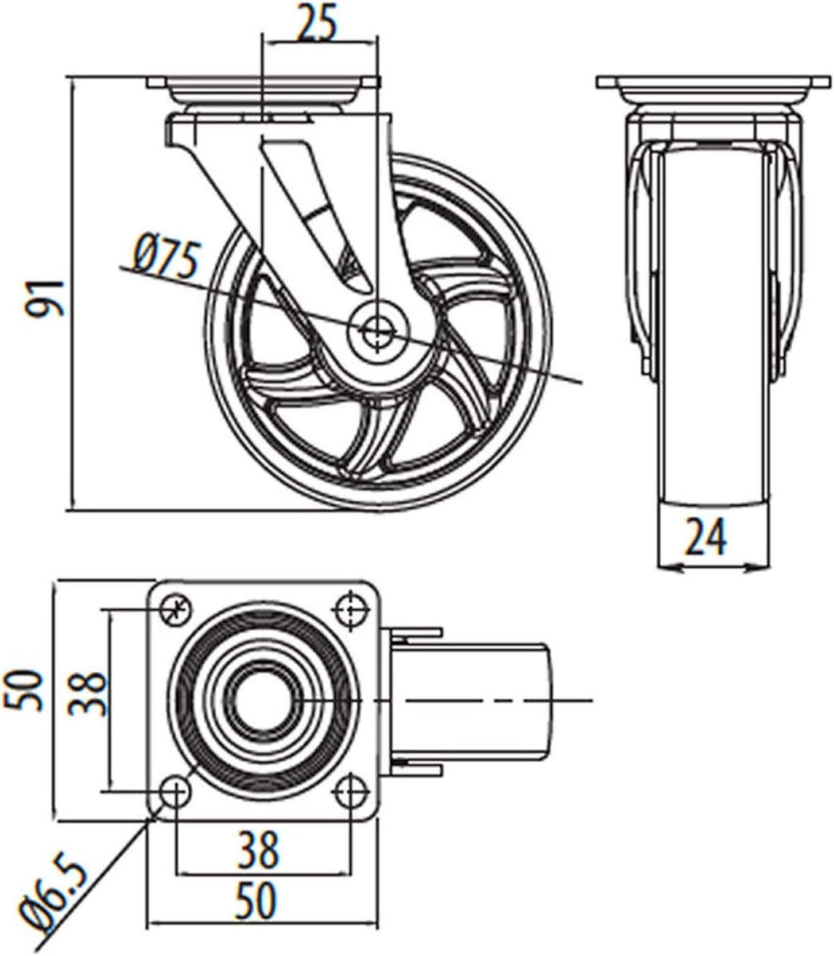 Set of 4 x SO-TECH® Swivel Castor Furniture Wheel Colour Transparent diameter 75 mm 2 x with Brake 2 x Without Brake - Image 5